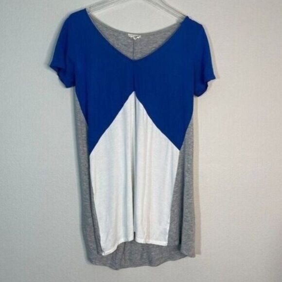 Happy Haleiwa Hawaii S Small High Low Color Block T Tee Shirt Blue Gray - Picture 1 of 4